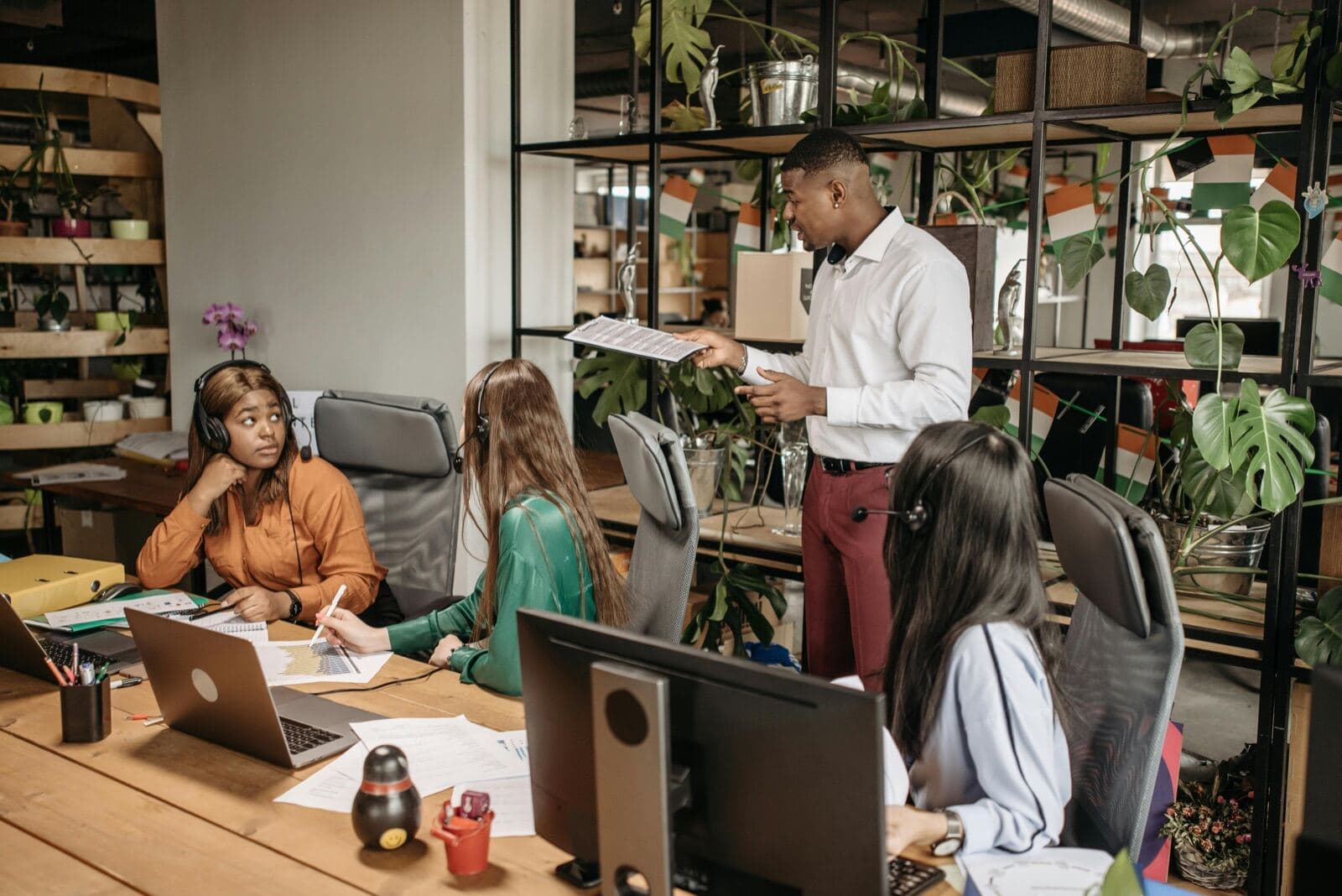 A senior account manager reviewing a staffing plan